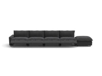 Modular Cero Sectional Couch with Chaise and Recliner | 5-Piece Grey Linen Large Space Couch Sectionals 4-Seater with 1-Ottoman