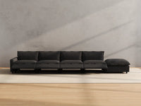 Modular Cero Sectional Couch with Chaise and Recliner | 5-Piece Grey Linen Large Space Couch Sectionals 4-Seater with 1-Ottoman