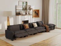 Modular Cero Reclining Sectionals | 5-Piece Grey Linen Large Space Couch Sectionals 4-Seater with 1-Ottoman