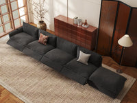 Modular Cero Sectional Couch with Chaise and Recliner | 5-Piece Grey Linen Large Space Couch Sectionals 4-Seater with 1-Ottoman