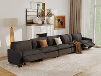 Modular Cero Reclining Sectionals | 5-Piece Grey Linen Large Space Couch Sectionals 5-Seater