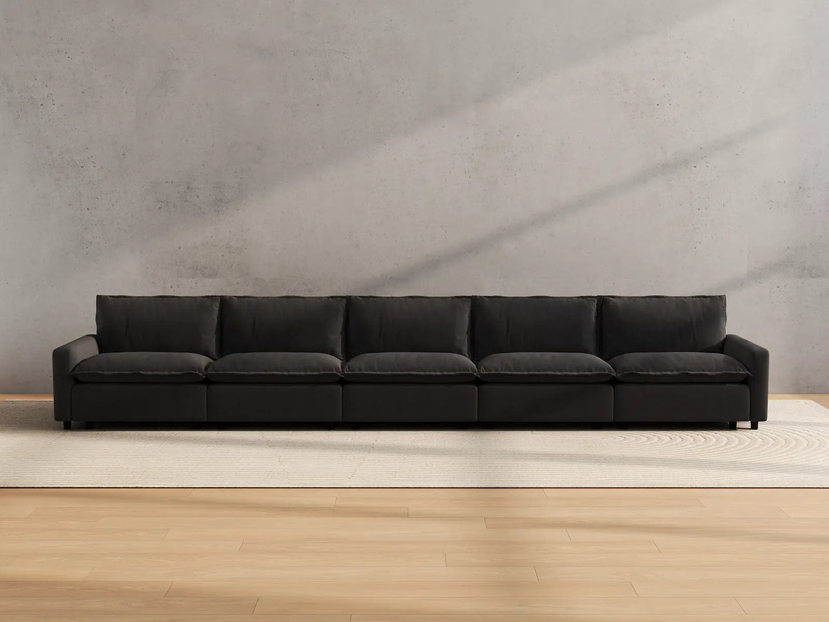 Modular Cero Modular Sectionals | 5-Piece Grey Linen Large Space Couch Sectionals 5-Seater