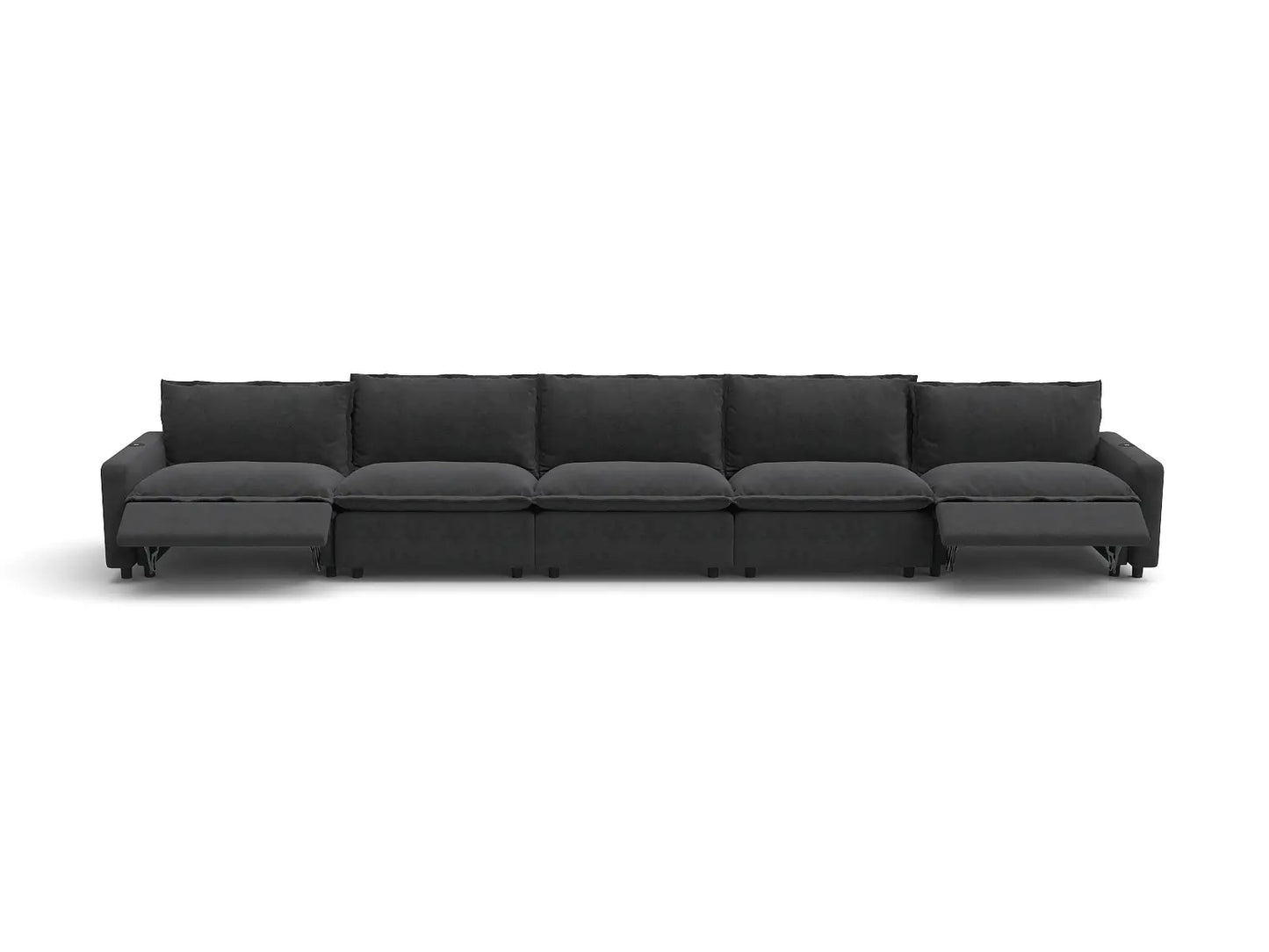 Modular Cero Reclining Sectionals | 5-Piece Grey Linen Large Space Couch Sectionals 5-Seater