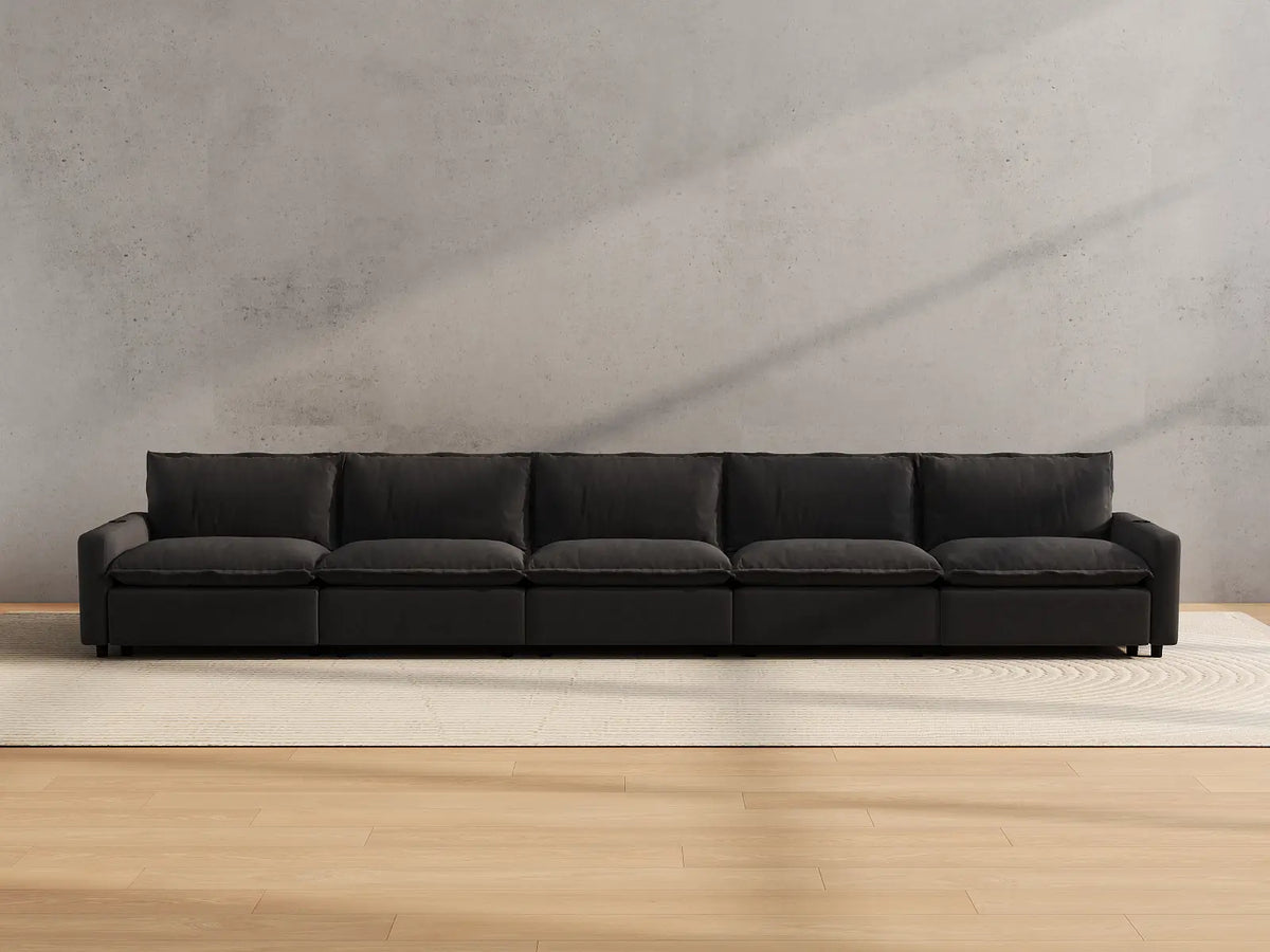 Modular Cero Reclining Sectionals | 5-Piece Grey Linen Large Space Couch Sectionals 5-Seater
