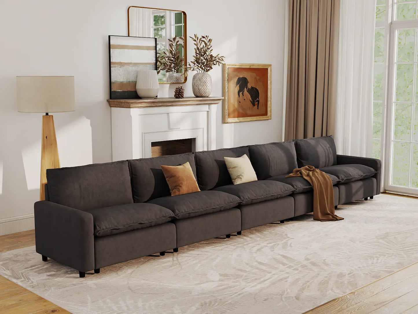 Modular Cero Modular Sectionals | 5-Piece Grey Linen Large Space Couch Sectionals 5-Seater