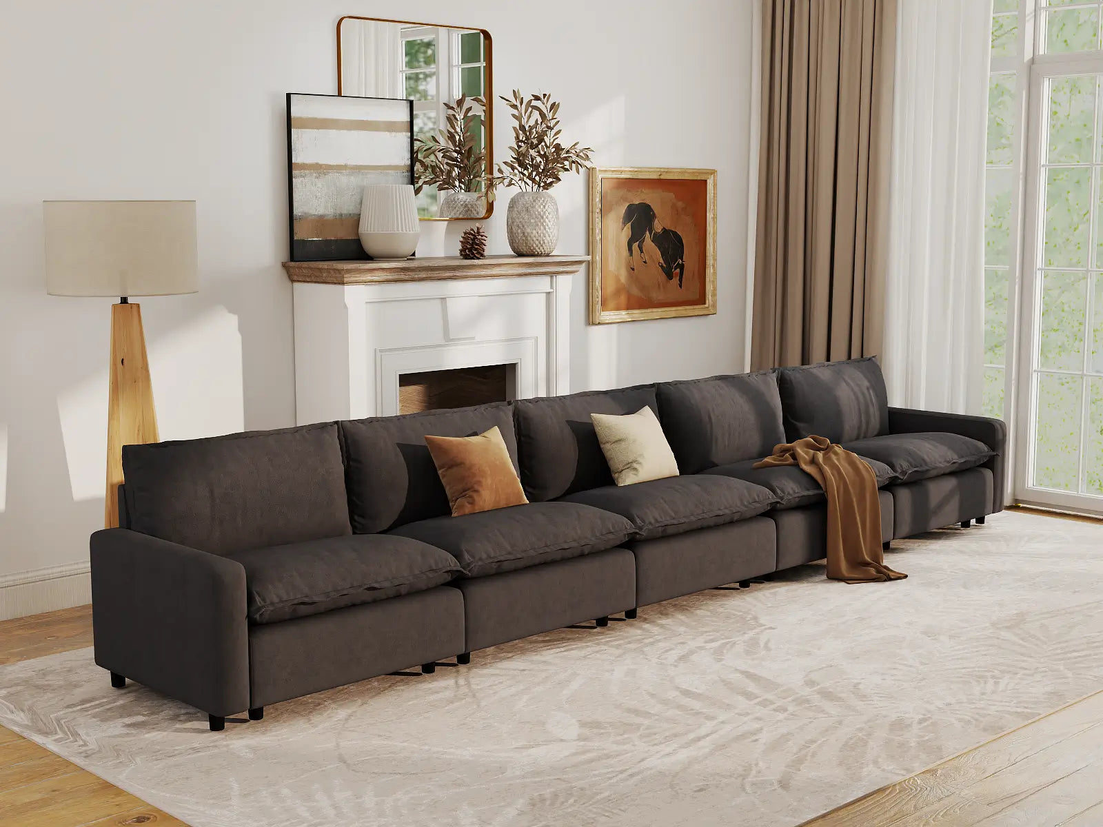 Modular Cero Sectional Modular Couch | 5-Piece Grey Linen Large Space Couch Sectionals 5-Seater