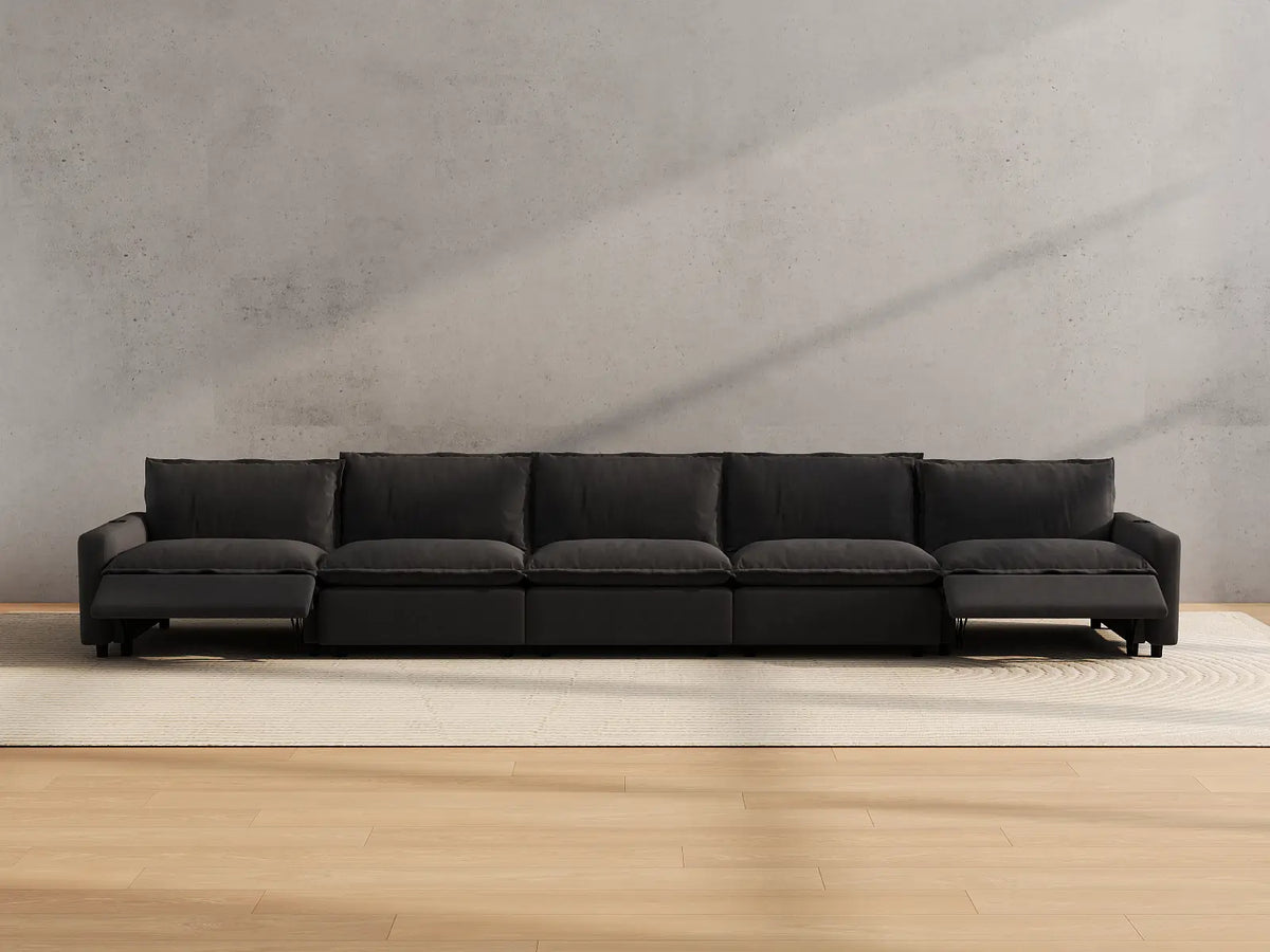 Modular Cero Reclining Sectionals | 5-Piece Grey Linen Large Space Couch Sectionals 5-Seater