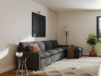 Modular Cero Modular Sectionals | 5-Piece Grey Linen Large Space L-Shaped Sectionals 4-Seater with 1-Ottoman