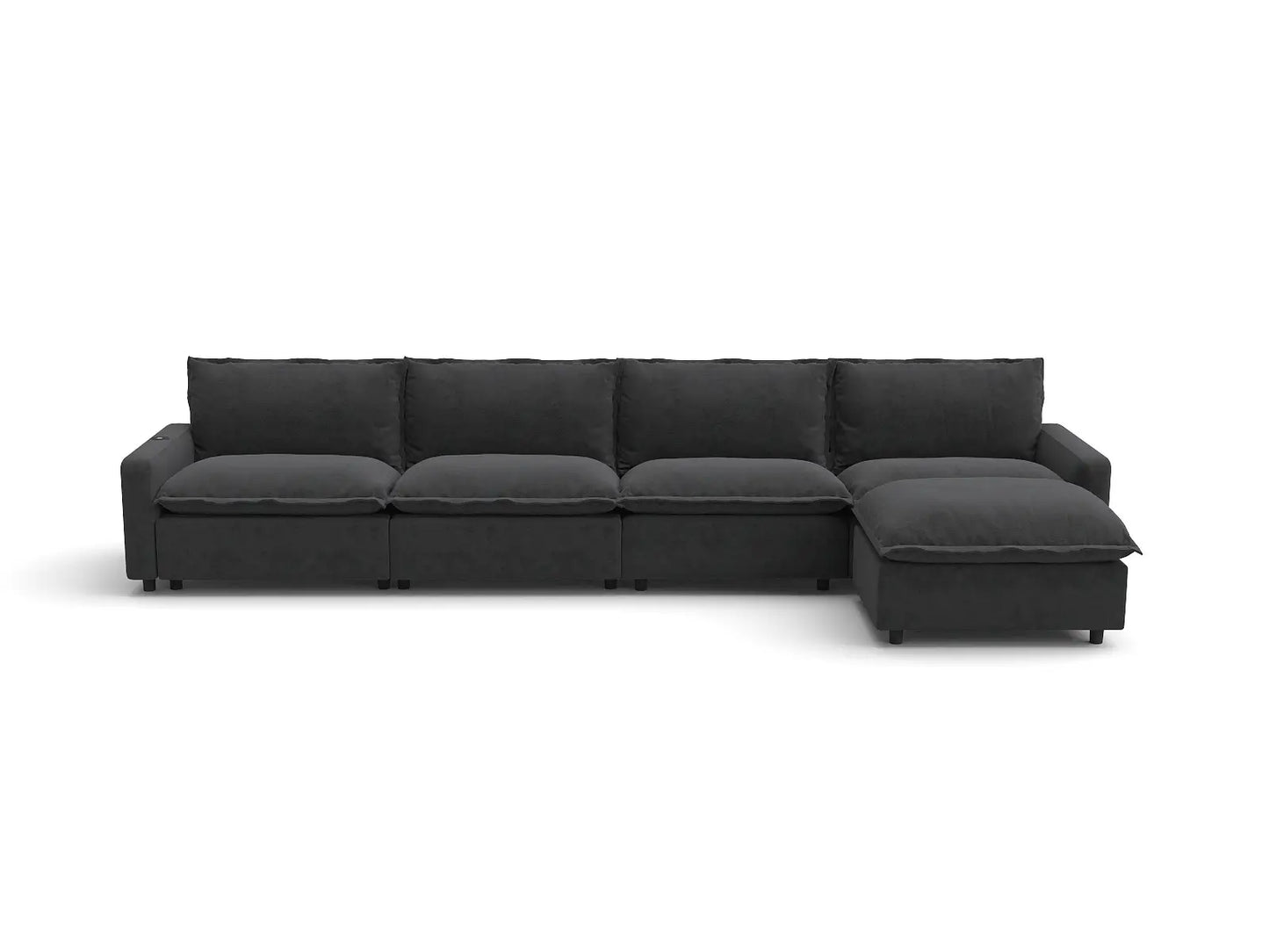 Modular Cero Reclining Sectionals | 5-Piece Grey Linen Large Space L-Shaped Sectionals 4-Seater with 1-Ottoman