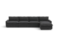 Modular Cero Reclining Sectionals | 5-Piece Grey Linen Large Space L-Shaped Sectionals 4-Seater with 1-Ottoman