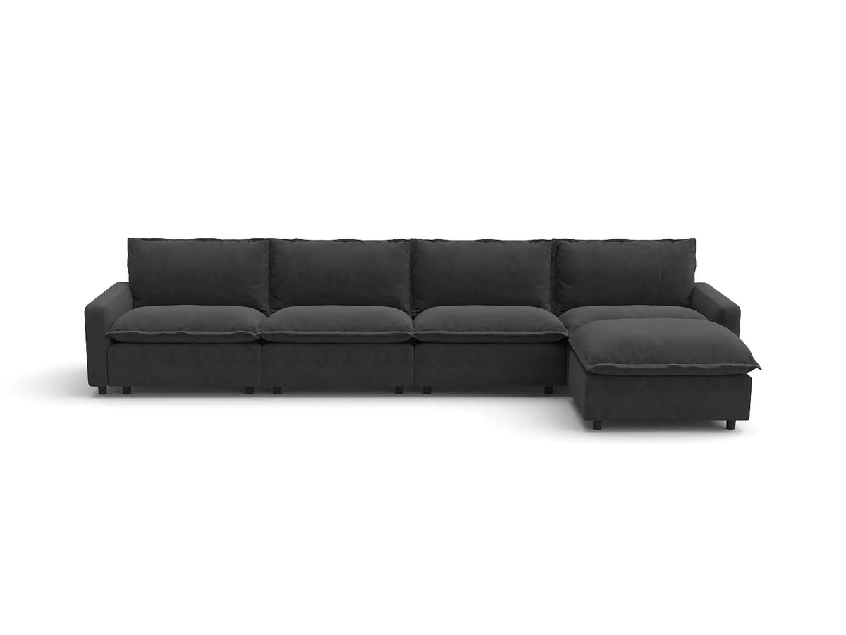 Modular Cero Modular Sectionals | 5-Piece Grey Linen Large Space L-Shaped Sectionals 4-Seater with 1-Ottoman