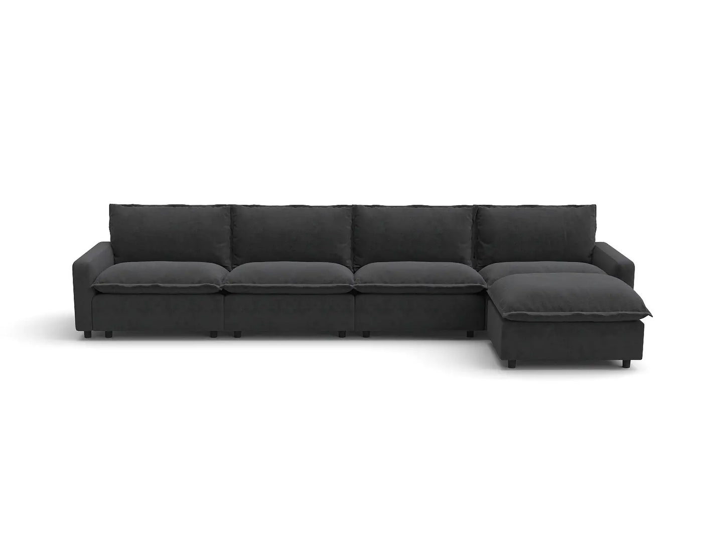 Modular Cero Modular Sectionals | 5-Piece Grey Linen Large Space L-Shaped Sectionals 4-Seater with 1-Ottoman