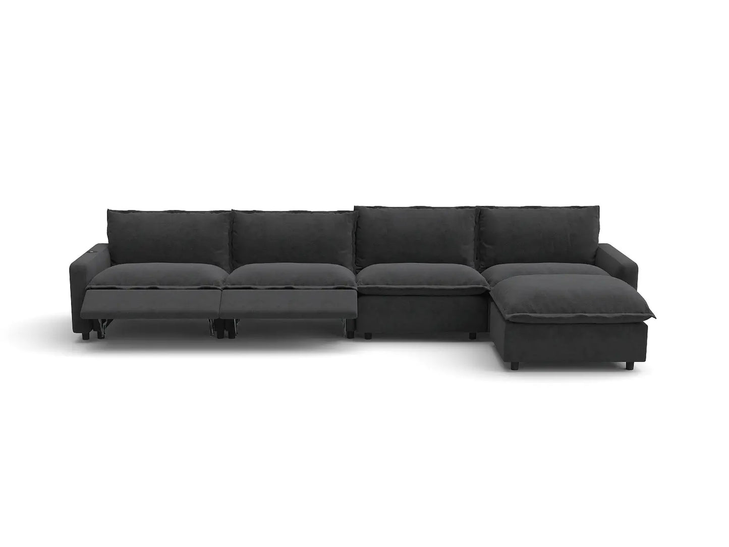 Modular Cero Reclining Sectionals | 5-Piece Grey Linen Large Space L-Shaped Sectionals 4-Seater with 1-Ottoman