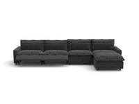 Modular Cero Reclining Sectionals | 5-Piece Grey Linen Large Space L-Shaped Sectionals 4-Seater with 1-Ottoman