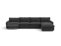 Modular Cero Reclining Sectionals | 5-Piece Grey Linen Large Space L-Shaped Sectionals 4-Seater with 1-Ottoman