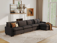 Modular Cero Modular Sectionals | 5-Piece Grey Linen Large Space L-Shaped Sectionals 4-Seater with 1-Ottoman