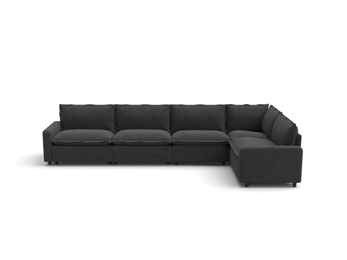 Modular Cero Reclining Sectionals | 5-Piece Grey Linen Large Space L-Shaped Sectionals 5-Seater