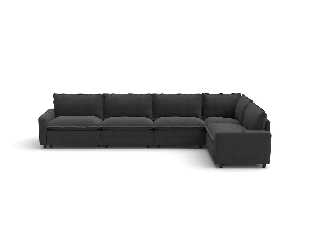 Modular Cero Reclining Sectionals | 5-Piece Grey Linen Large Space L-Shaped Sectionals 5-Seater