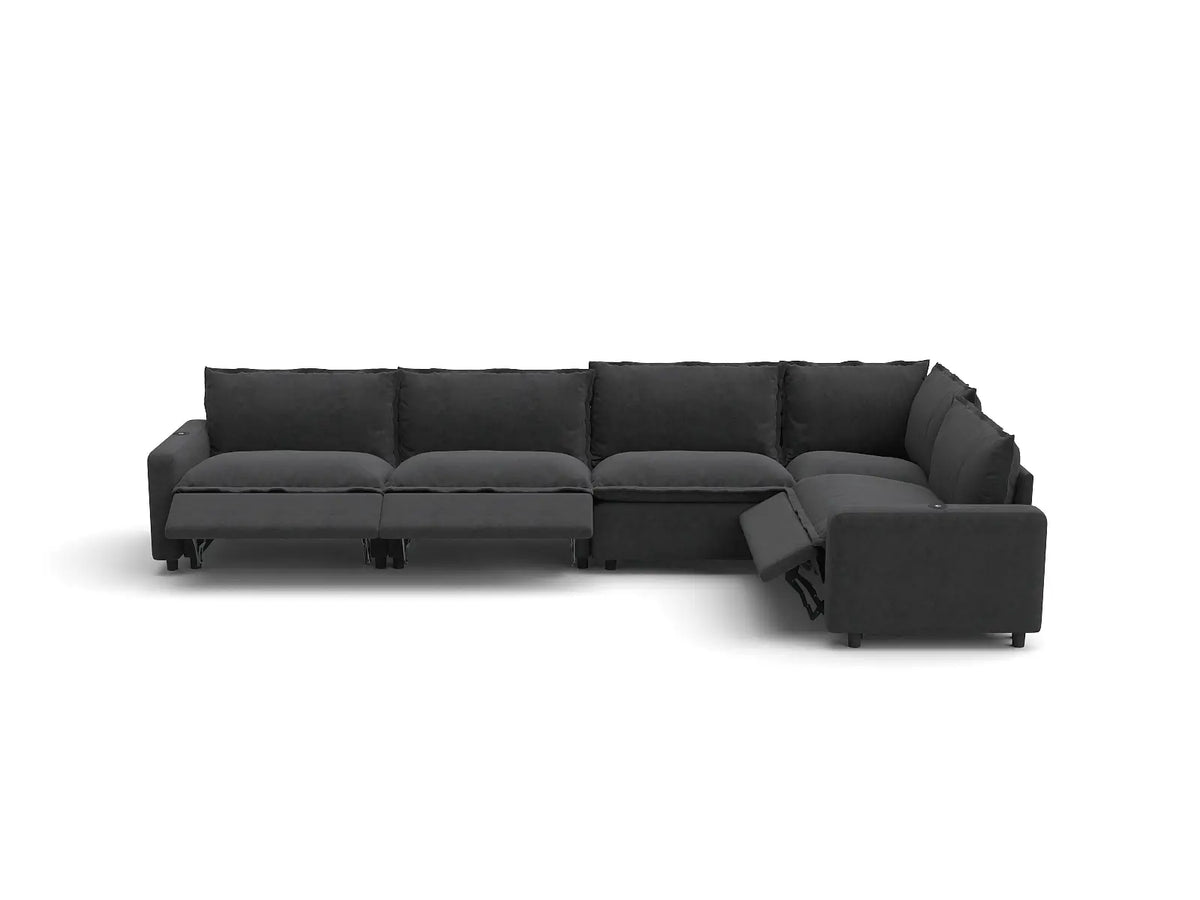 Modular Cero Reclining Sectionals | 5-Piece Grey Linen Large Space L-Shaped Sectionals 5-Seater