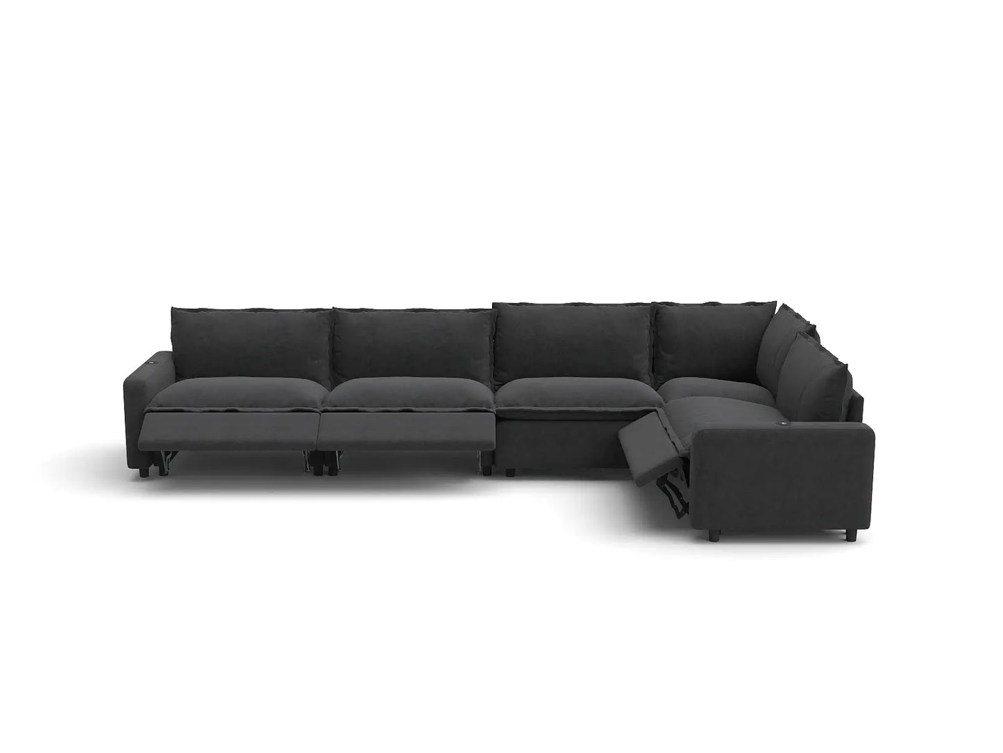 Modular Cero Reclining Sectionals | 5-Piece Grey Linen Large Space L-Shaped Sectionals 5-Seater