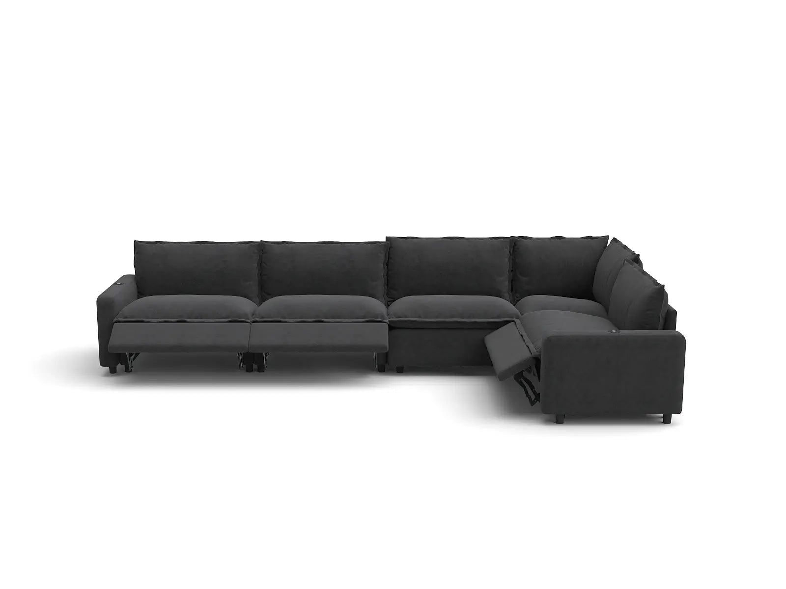 Modular Cero Sectional Reclining Sofa | 5-Piece Grey Linen Large Space L-Shaped Sectionals 5-Seater