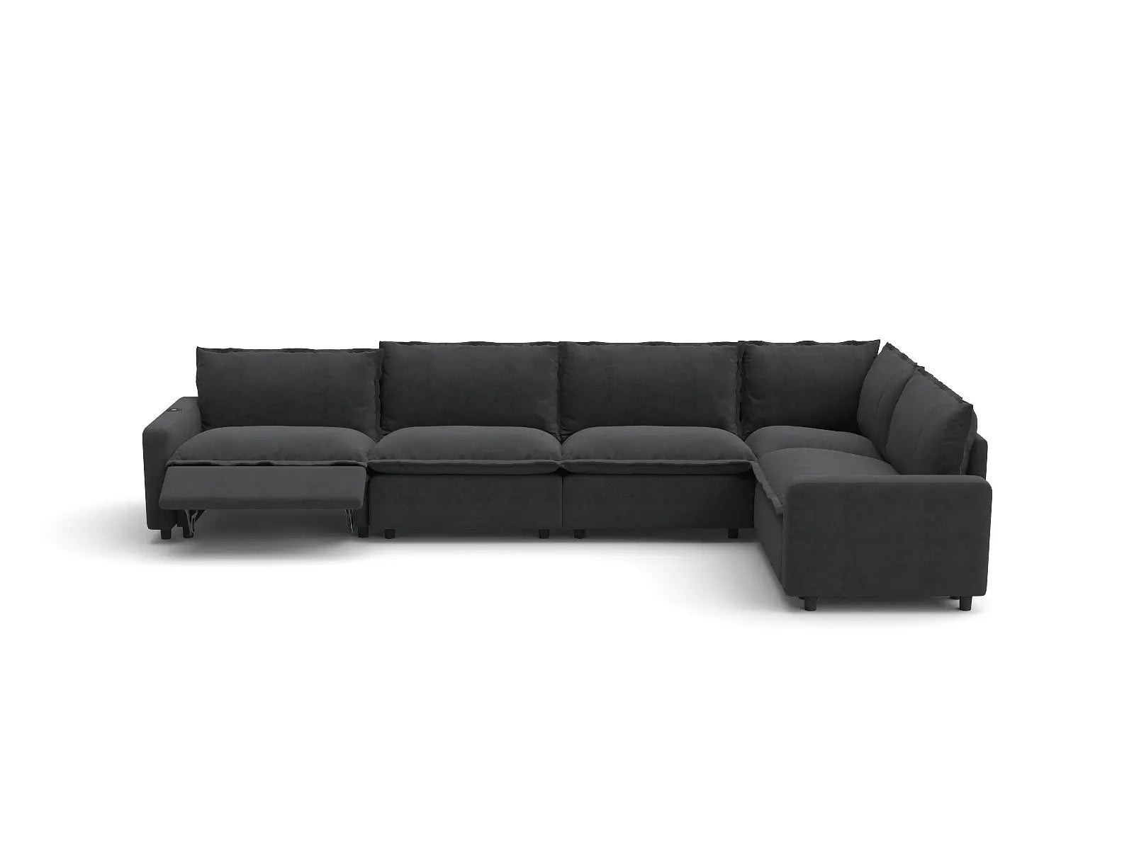 Modular Cero Power Reclining Sectional | 5-Piece Grey Linen Large Space L-Shaped Sectionals 5-Seater