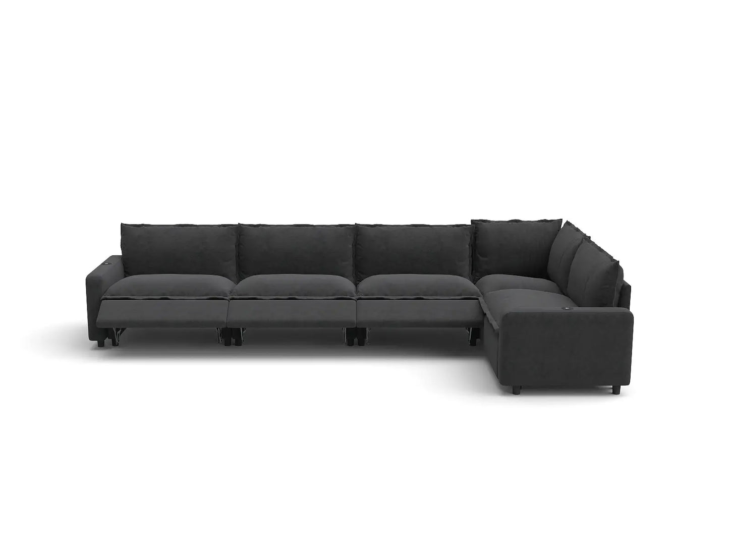 Modular Cero Reclining Sectionals | 5-Piece Grey Linen Large Space L-Shaped Sectionals 5-Seater