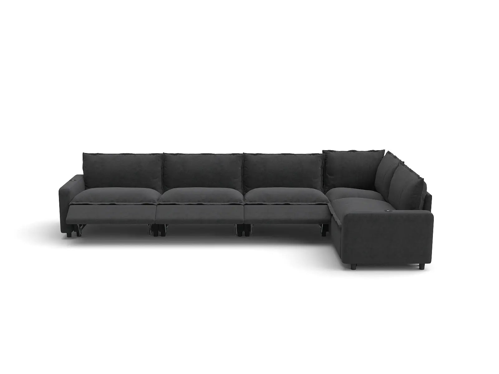 Modular Cero Reclining Sectionals | 5-Piece Grey Linen Large Space L-Shaped Sectionals 5-Seater