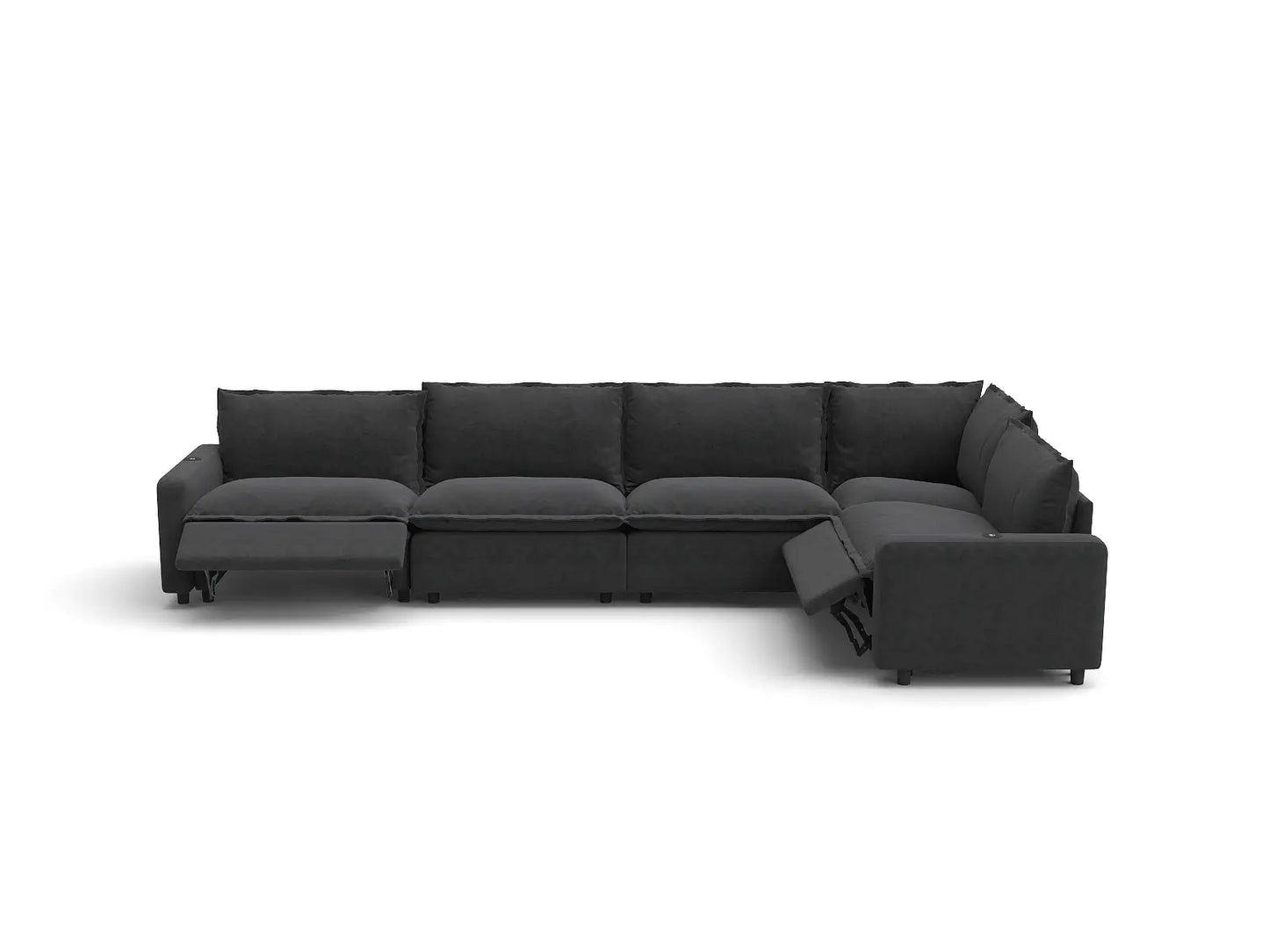 Modular Cero Reclining Sectionals | 5-Piece Grey Linen Large Space L-Shaped Sectionals 5-Seater