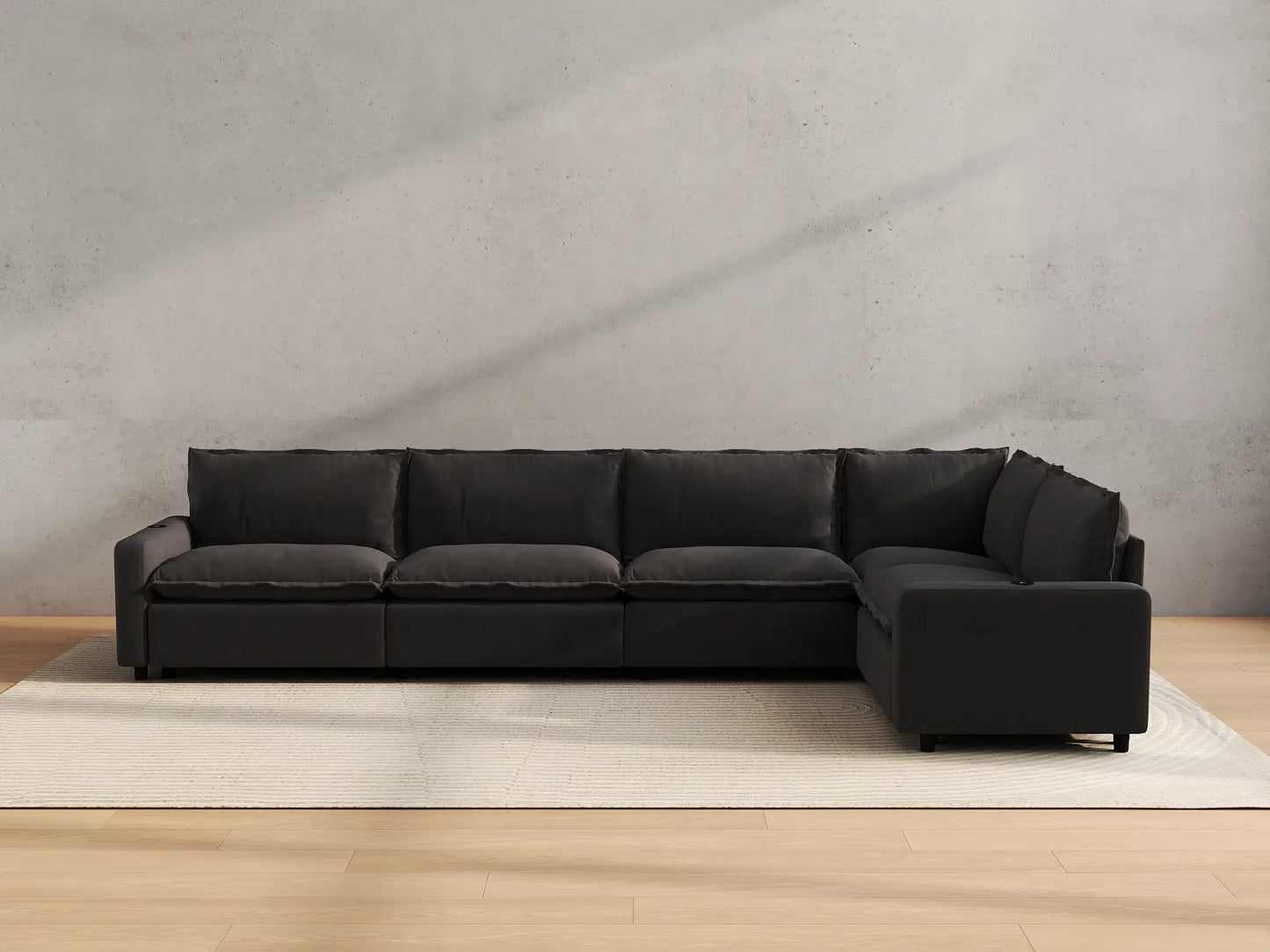 Modular Cero Reclining Sectionals | 5-Piece Grey Linen Large Space L-Shaped Sectionals 5-Seater