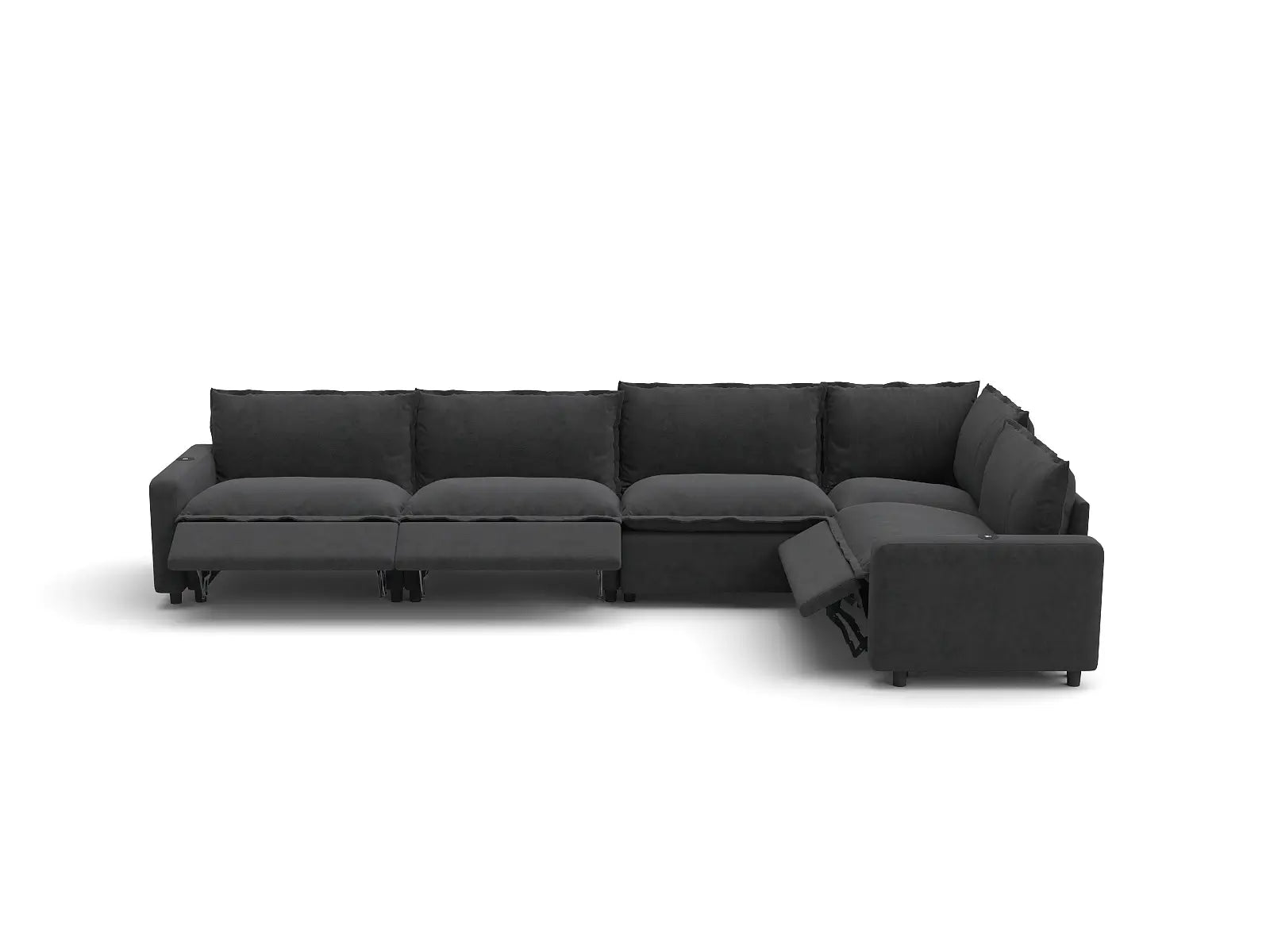 Modular Cero Reclining Sectionals | 5-Piece Grey Linen Large Space L-Shaped Sectionals 5-Seater