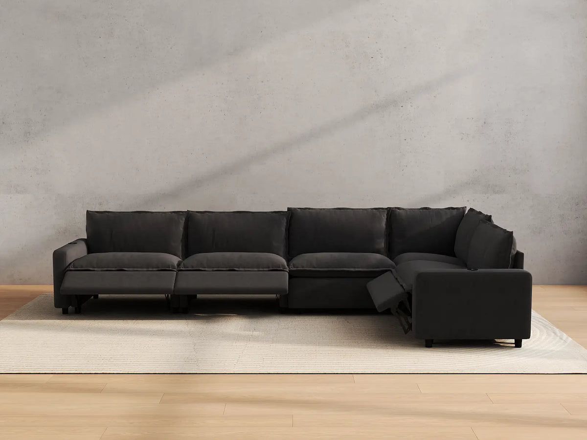 Modular Cero Reclining Sectionals | 5-Piece Grey Linen Large Space L-Shaped Sectionals 5-Seater