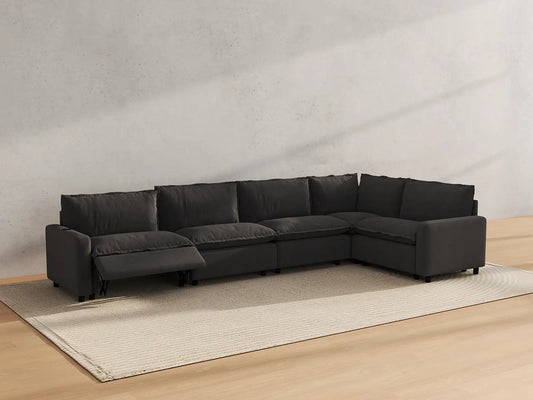 Modular Cero Reclining Sectionals | 5-Piece Grey Linen Large Space L-Shaped Sectionals 5-Seater