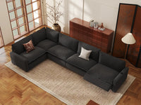 Modular Cero Power Reclining Sectional | 5-Piece Grey Linen Large Space L-Shaped Sectionals 5-Seater