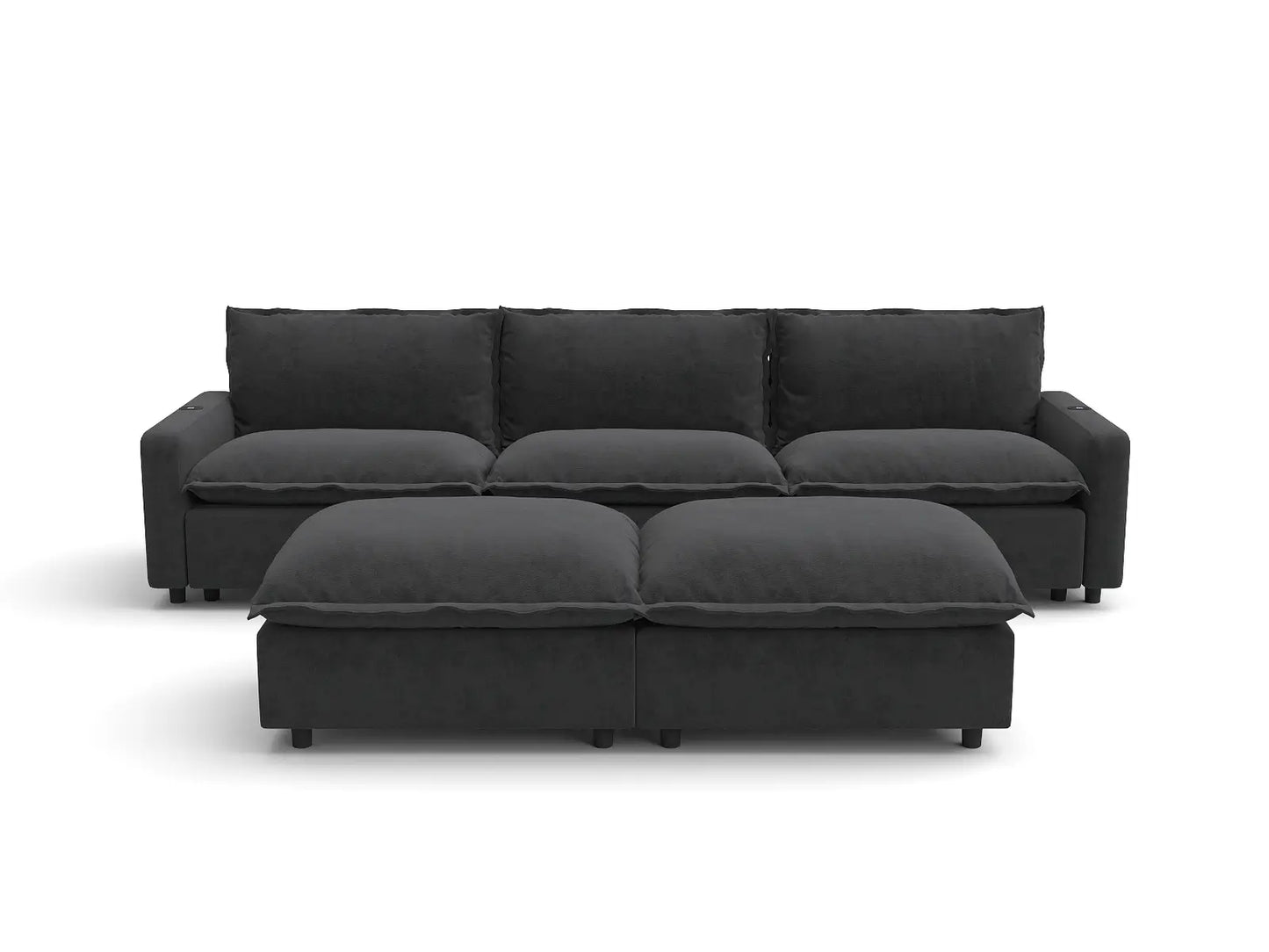 Modular Cero Reclining Sectionals | 5-Piece Grey Linen Large Space U-Shaped Sectionals 3-Seater with 2-Ottomans
