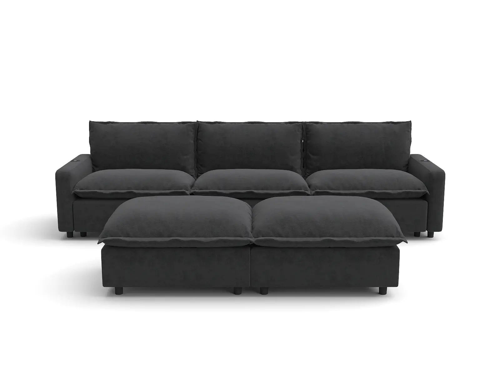 Modular Cero Recliner Sectional with Chaise | 5-Piece Grey Linen Large Space U-Shaped Sectionals 3-Seater with 2-Ottomans