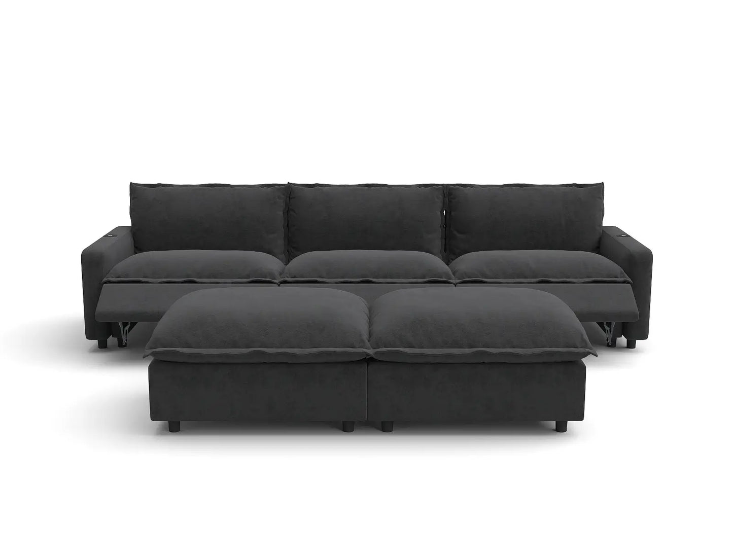 Modular Cero Reclining Sectionals | 5-Piece Grey Linen Large Space U-Shaped Sectionals 3-Seater with 2-Ottomans