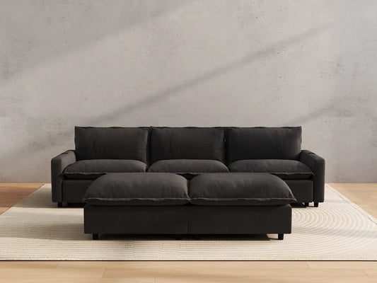 Modular Cero Reclining Sectionals | 5-Piece Grey Linen Large Space U-Shaped Sectionals 3-Seater with 2-Ottomans