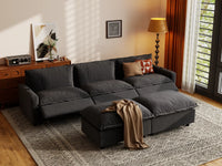 Modular Cero Reclining Sectionals | 5-Piece Grey Linen Large Space U-Shaped Sectionals 3-Seater with 2-Ottomans
