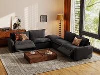 Modular Cero Reclining Sectionals | 5-Piece Grey Linen Large Space V-Shaped Sectionals 4-Seater with 1-Ottoman