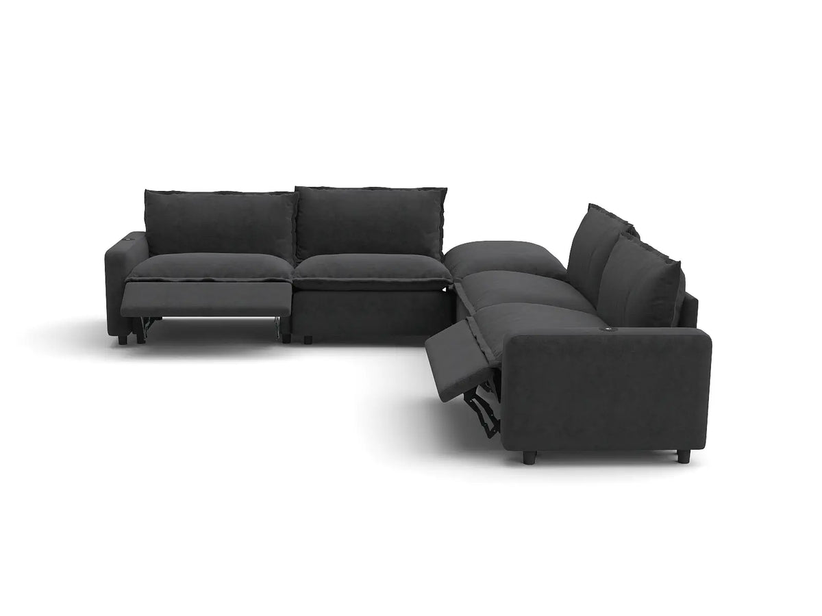 Modular Cero Reclining Sectionals | 5-Piece Grey Linen Large Space V-Shaped Sectionals 4-Seater with 1-Ottoman
