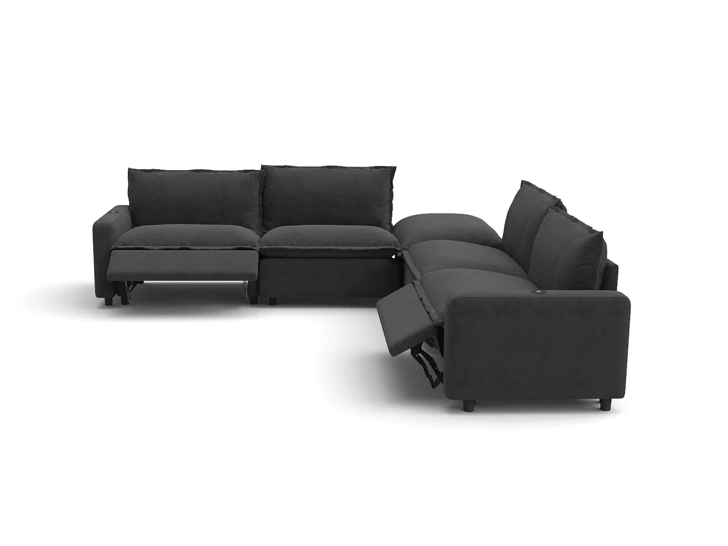 Modular Cero Reclining Sectionals | 5-Piece Grey Linen Large Space V-Shaped Sectionals 4-Seater with 1-Ottoman