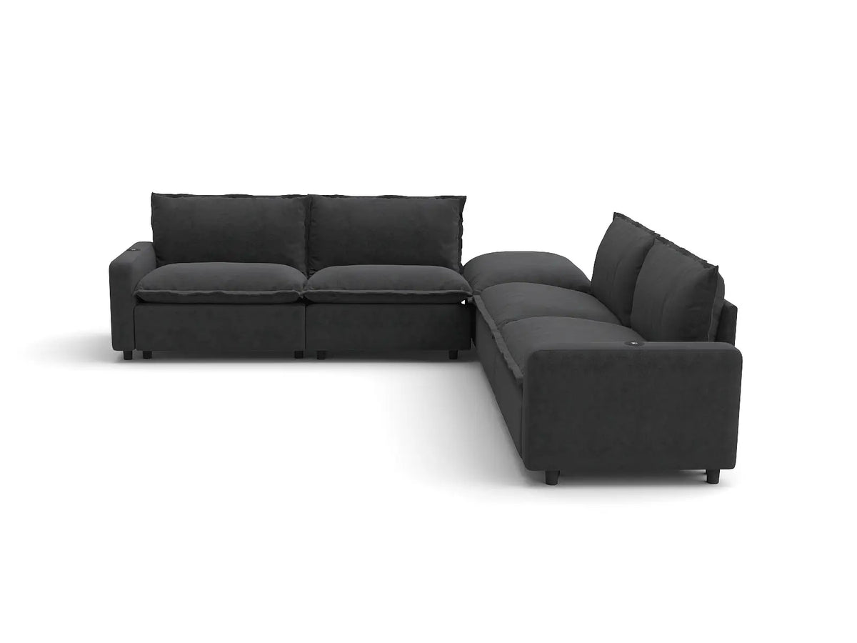 Modular Cero Reclining Sectionals | 5-Piece Grey Linen Large Space V-Shaped Sectionals 4-Seater with 1-Ottoman