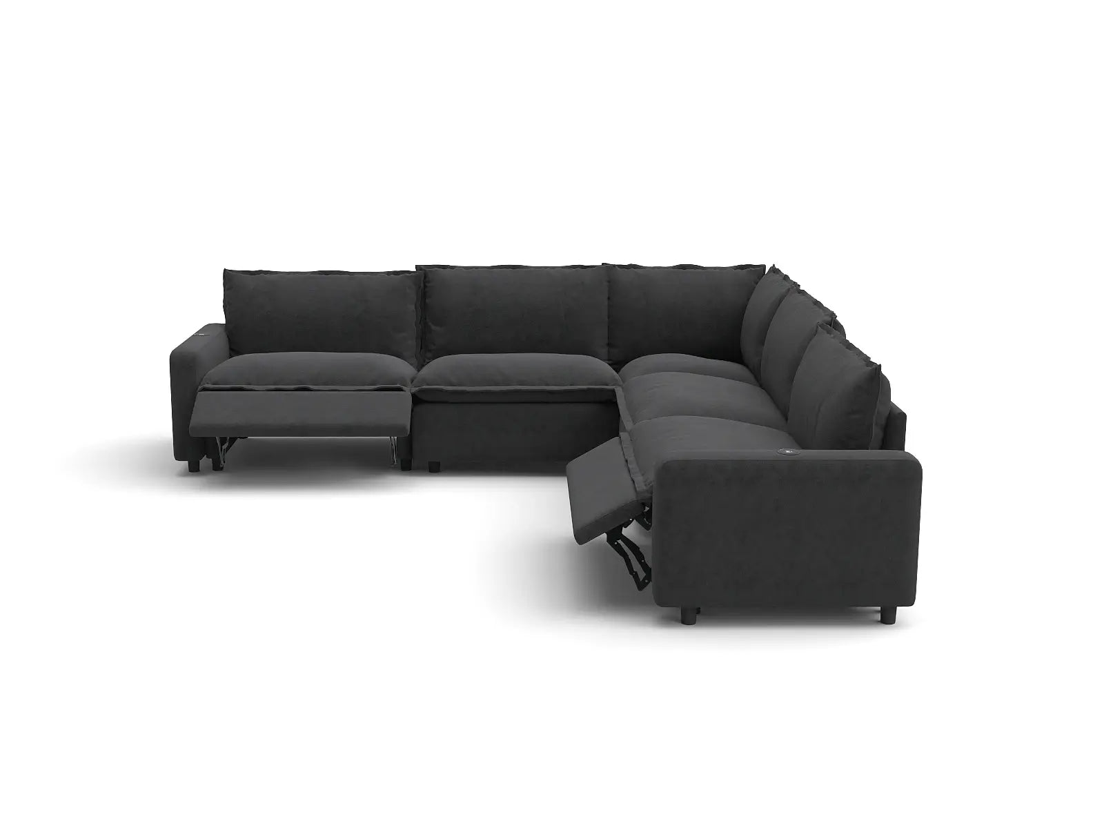 Modular Cero Reclining Sectionals | 5-Piece Grey Linen Large Space V-Shaped Sectionals 5-Seater