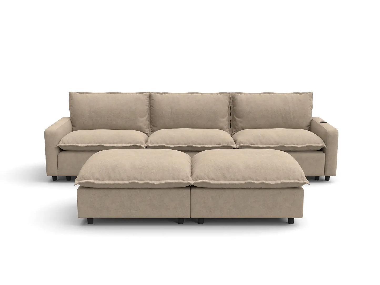 Modular Cero Reclining Sectionals | 5-Piece Khaki Linen Grand Estate U-Shaped Sectionals 3-Seater with 2-Ottomans