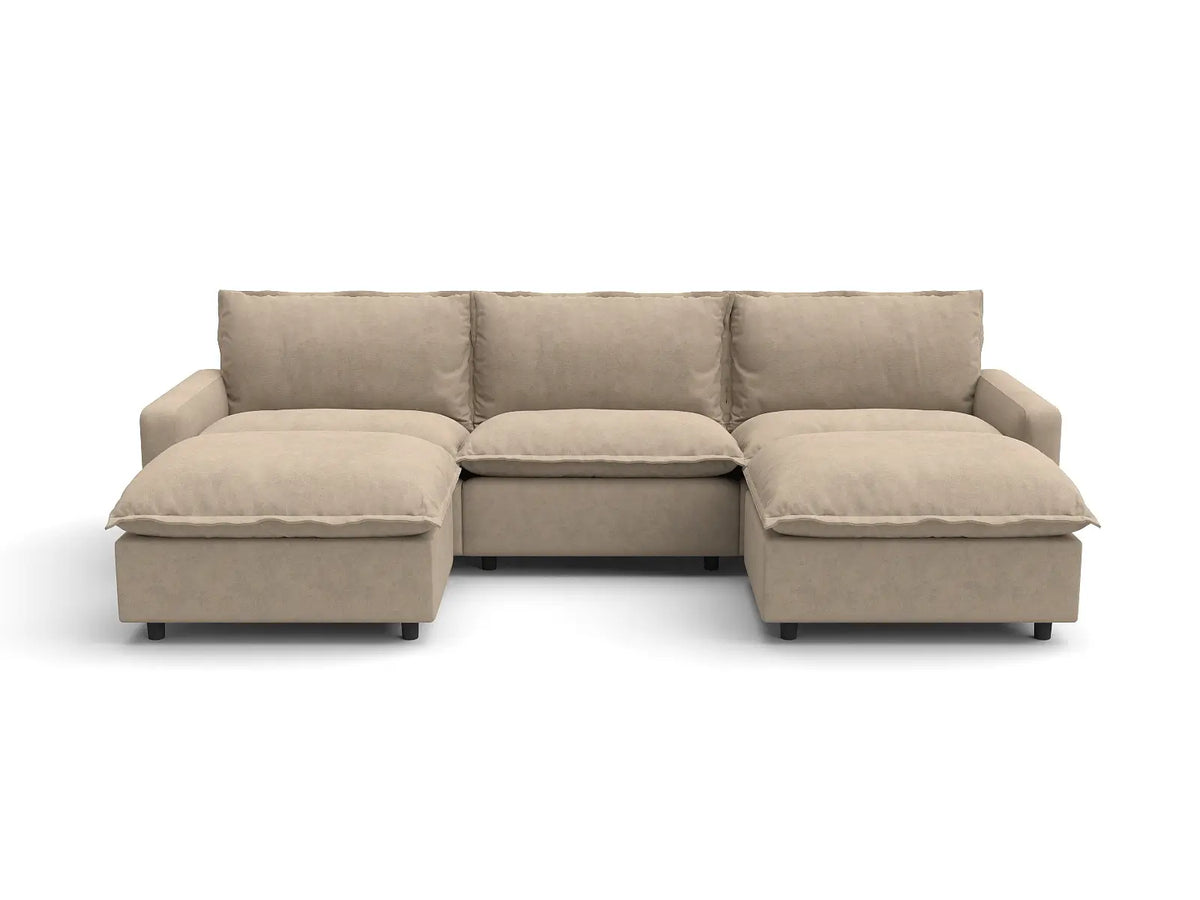 Modular Cero Modular Sectionals | 5-Piece Khaki Linen Grand Estate U-Shaped Sectionals 3-Seater with 2-Ottomans