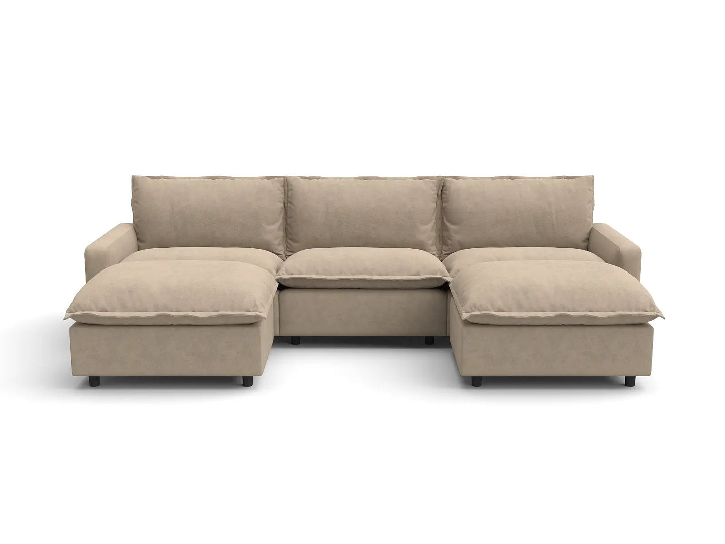 Modular Cero Modular Sectionals | 5-Piece Khaki Linen Grand Estate U-Shaped Sectionals 3-Seater with 2-Ottomans