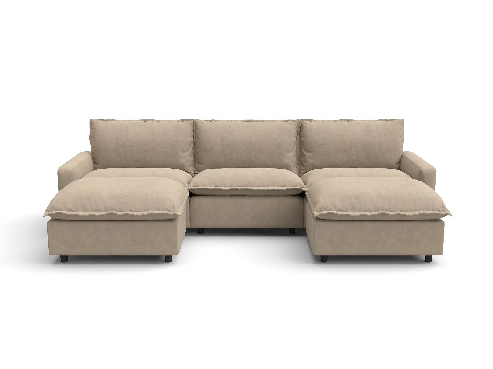 Modular Cero Cloud Modular Sectional | 5-Piece Khaki Linen Grand Estate U-Shaped Sectionals 3-Seater with 2-Ottomans