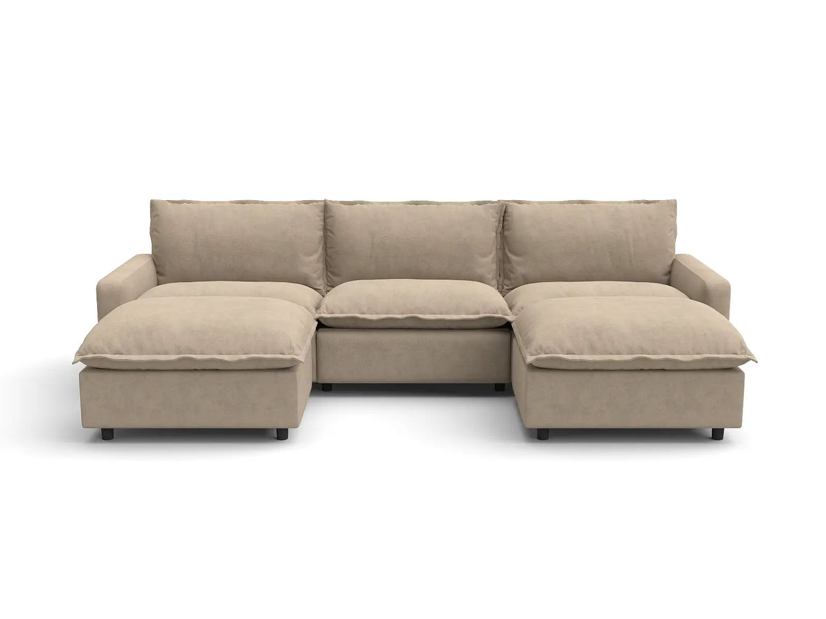 Modular Cero Reclining Sectionals | 5-Piece Khaki Linen Grand Estate U-Shaped Sectionals 3-Seater with 2-Ottomans