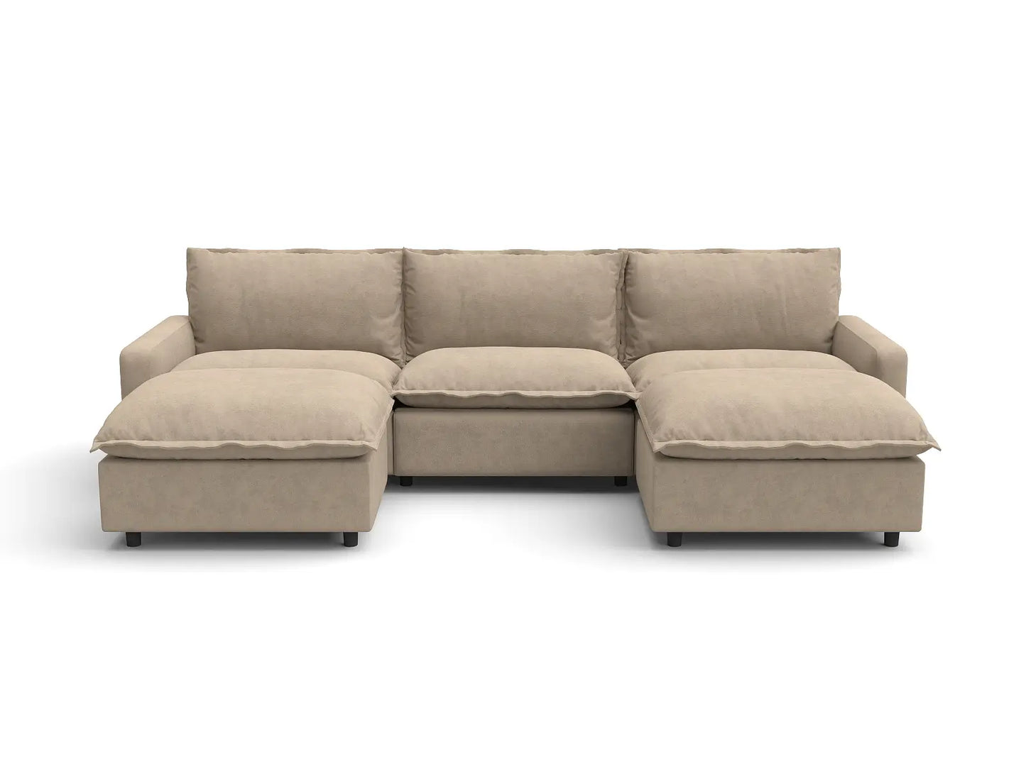 Modular Cero Reclining Sectionals | 5-Piece Khaki Linen Grand Estate U-Shaped Sectionals 3-Seater with 2-Ottomans